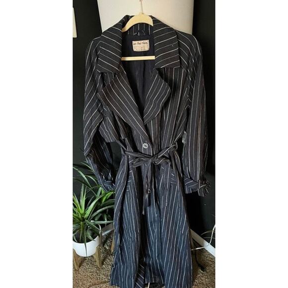 #232 NWT-Free People Linen Blend Blue Striped Melia Mac Trench Coat Sz:M Ret$228 - Picture 6 of 8